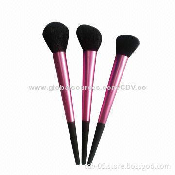 3-piece Makeup brushes, made of aluminum ferrule, plastic handle with rubber finish